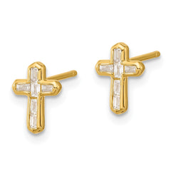 QE17682GP Sterling Silver Gold-tone Polished CZ Cross Post Earrings