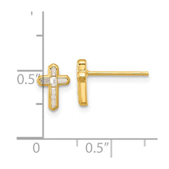 QE17682GP Sterling Silver Gold-tone Polished CZ Cross Post Earrings
