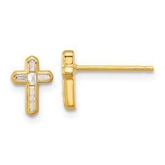 QE17682GP Sterling Silver Gold-tone Polished CZ Cross Post Earrings