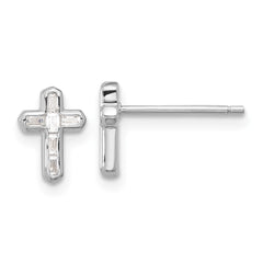 QE17682 Sterling Silver Rhodium-plated Polished CZ Cross Post Earrings