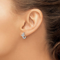 QE17683 Sterling Silver RH-plated Polished CZ Cross Hinged Round Hoop Earrings