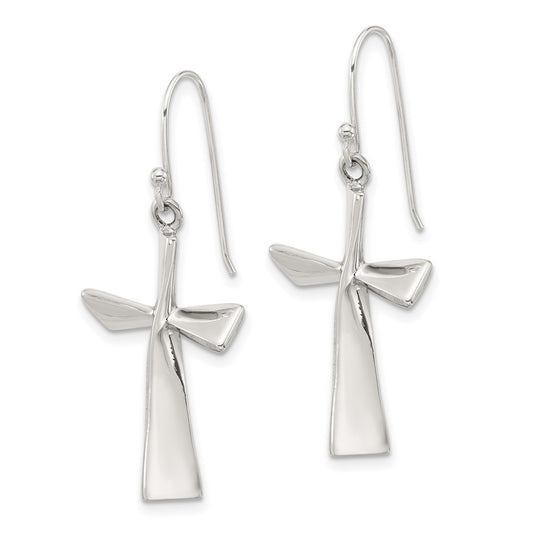 QE17684 Sterling Silver Polished Cross Dangle Earrings