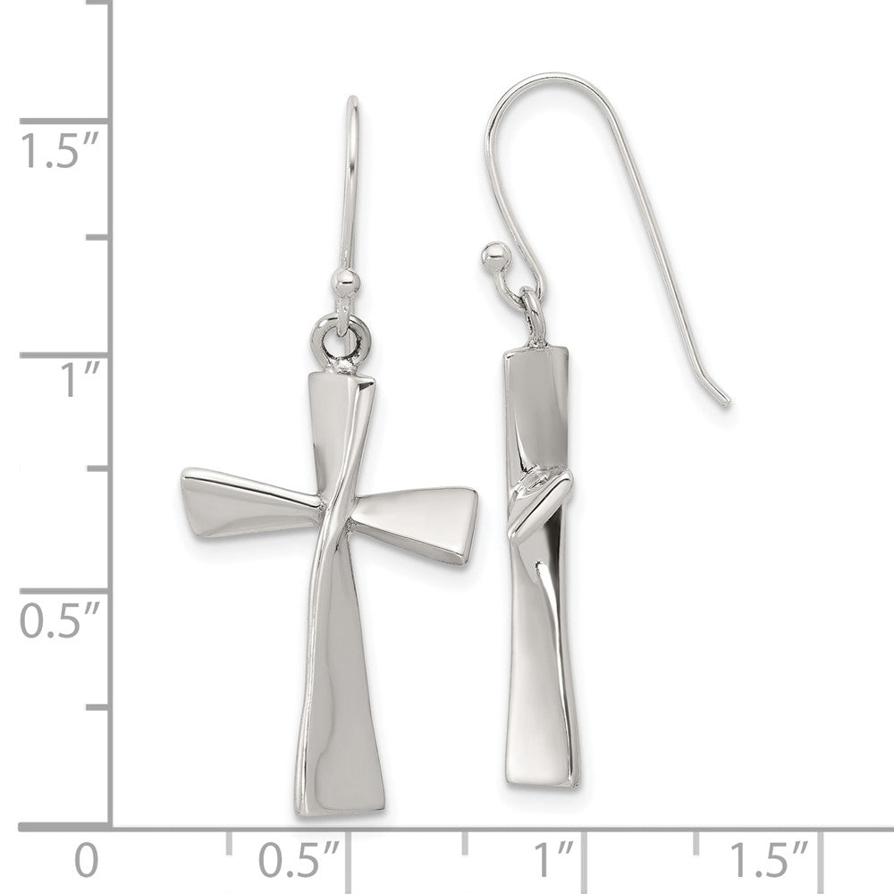QE17684 Sterling Silver Polished Cross Dangle Earrings