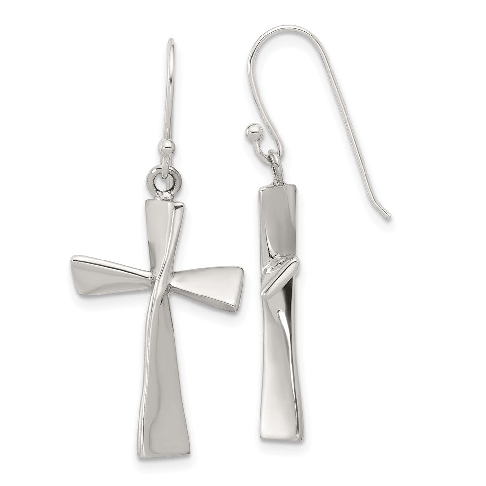 QE17684 Sterling Silver Polished Cross Dangle Earrings