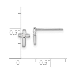 QE17685 Sterling Silver Rhodium-plated Polished CZ Cross Post Earrings