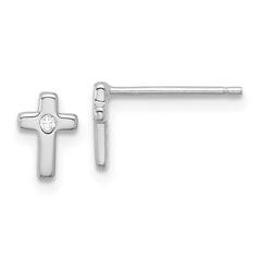 QE17685 Sterling Silver Rhodium-plated Polished CZ Cross Post Earrings