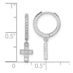 QE17688 Sterling Silver RH-plated Polished CZ Cross Dangle Round Hoop Earrings