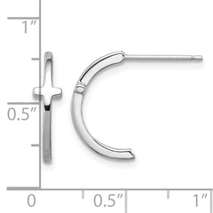 QE17690 Sterling Silver Rhodium-plated Polished Cross Post J-Hoop Earrings