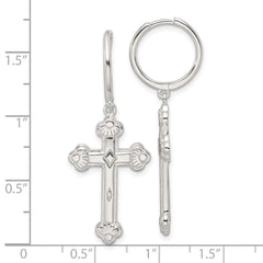 QE17695 Sterling Silver E-Coating Polished Dangle Cross Round Hoop Earrings