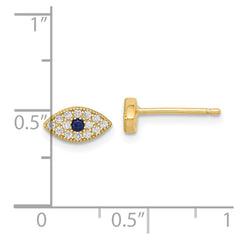 QE17699 Sterling Silver Gold-tone CZ & Synthetic Blue Spinel Evil Eye Post Earrings