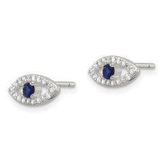 QE17700 Sterling Silver E-Coating Polished Blue & White CZ Evil Eye Post Earrings
