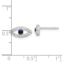 QE17700 Sterling Silver E-Coating Polished Blue & White CZ Evil Eye Post Earrings