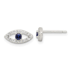 QE17700 Sterling Silver E-Coating Polished Blue & White CZ Evil Eye Post Earrings