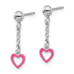 QE17715 Sterling Silver Madi K Polished Pink Enameled Heart Children's Post Dangle Earrings