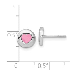 QE17717 Sterling Silver Rhodium-plated Pink Enameled Heart Circle Children's Post Earrings