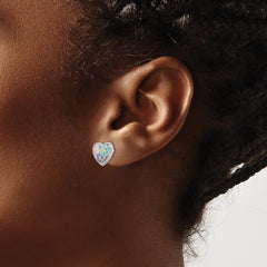 QE17718 Sterling Silver Rhodium-plated Polished & Beaded Multi-color Enameled Floral Heart Children's Post Earrings