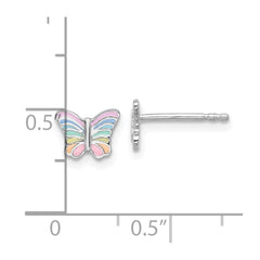 QE17720 Sterling Silver RH-plated Rainbow Enamel Butterfly Children's Post Earrings