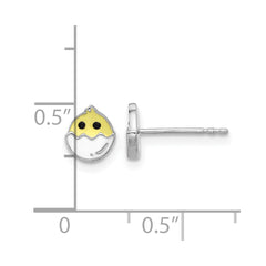 QE17732 Sterling Silver Rhodium-plated Enamel Chick in Egg Children's Post Earrings