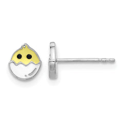 QE17732 Sterling Silver Rhodium-plated Enamel Chick in Egg Children's Post Earrings