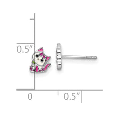 QE17733 Sterling Silver Rhodium-plated Multicolor Enameled Kitty Children's Post Earring
