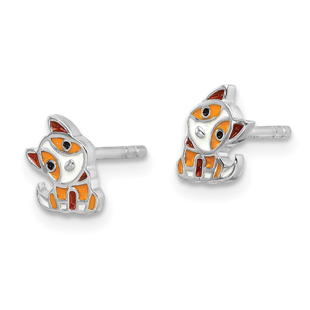 QE17734 Sterling Silver RH-plated Multicolor Enameled Dog Children's Post Earrings