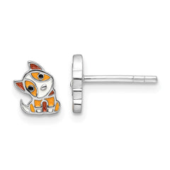 QE17734 Sterling Silver RH-plated Multicolor Enameled Dog Children's Post Earrings