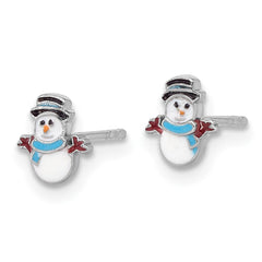 QE17735 Sterling Silver Rhodium-plated Enamel Snowman Children's Post Earrings