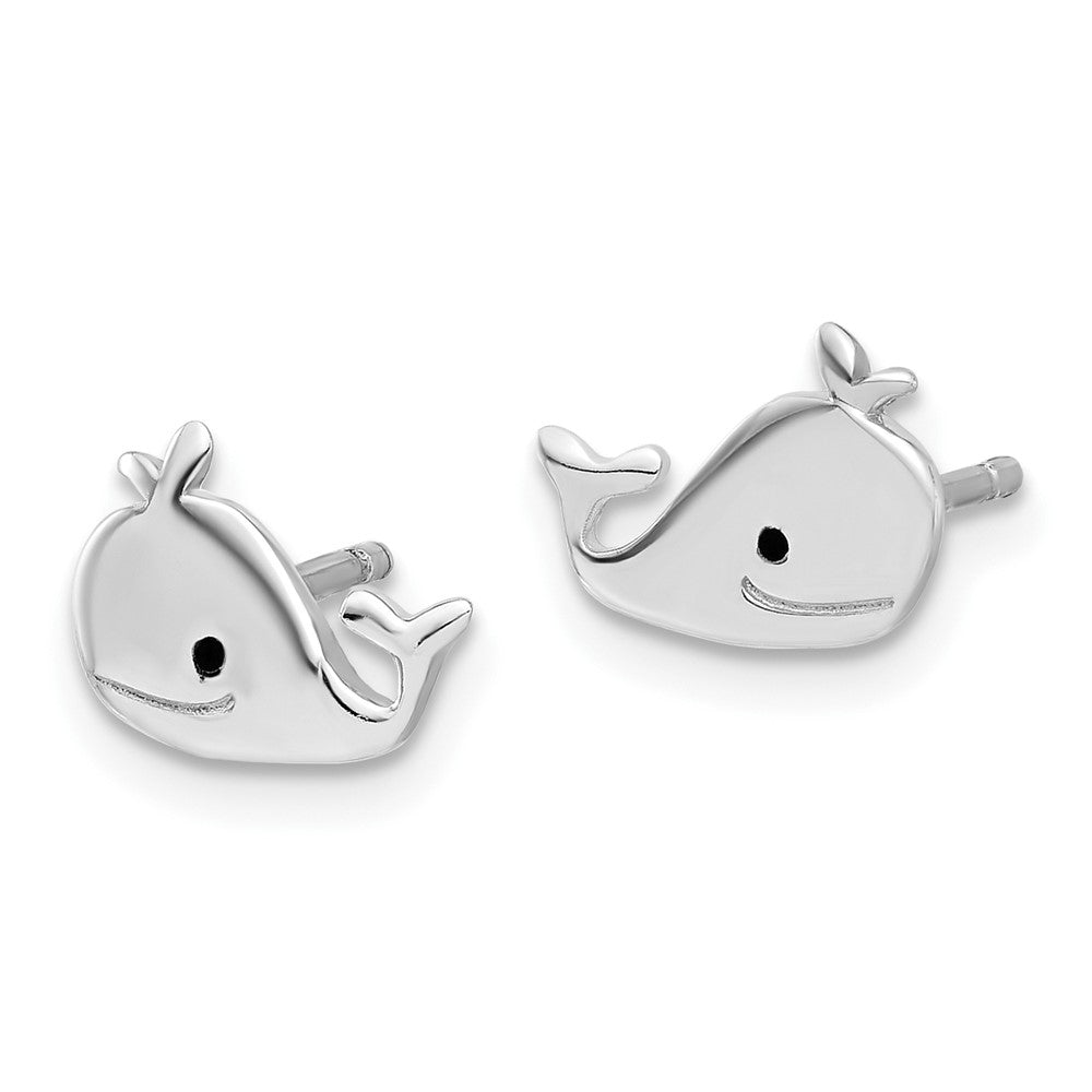QE17738 Sterling Silver Madi K Polished & Enameled Whale Children's Post Earrings
