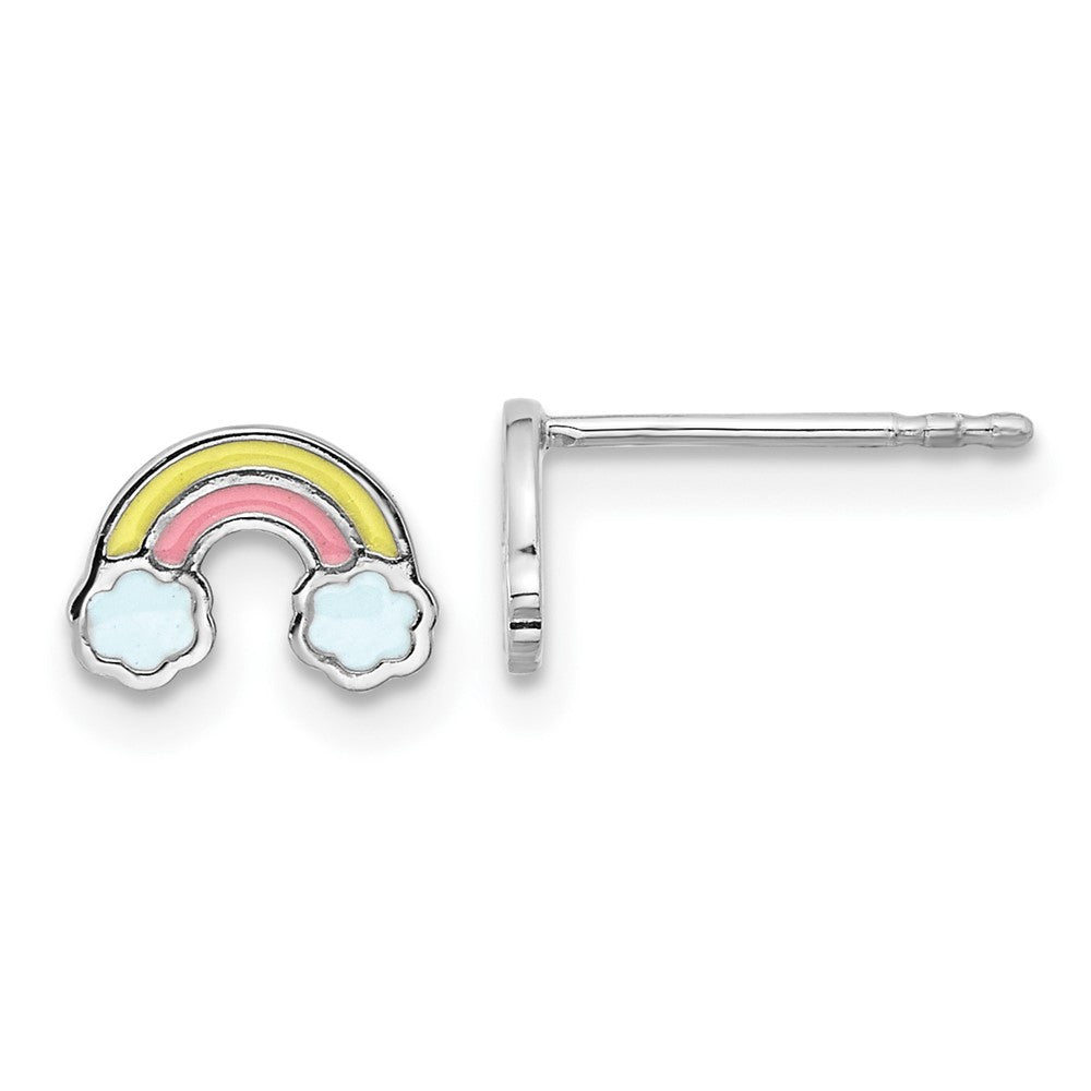 QE17742 Sterling Silver Rhodium-plated Enameled Rainbow Children's Post Earrings