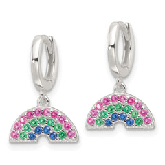 QE17744 Sterling Silver E-Coating Polished Multicolor CZ Dangle Rainbow Children's Round Hoop Earrings