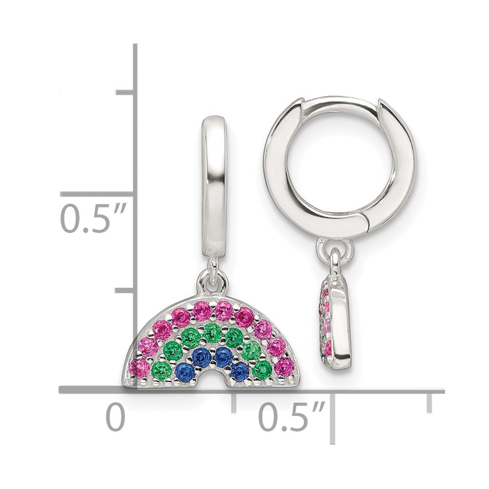 QE17744 Sterling Silver E-Coating Polished Multicolor CZ Dangle Rainbow Children's Round Hoop Earrings