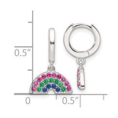 QE17744 Sterling Silver E-Coating Polished Multicolor CZ Dangle Rainbow Children's Round Hoop Earrings