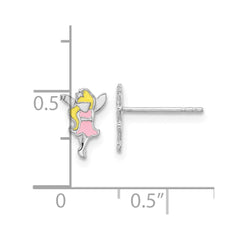 QE17745 Sterling Silver RH-plated Multi-color Enamel Fairy Children's Post Earrings
