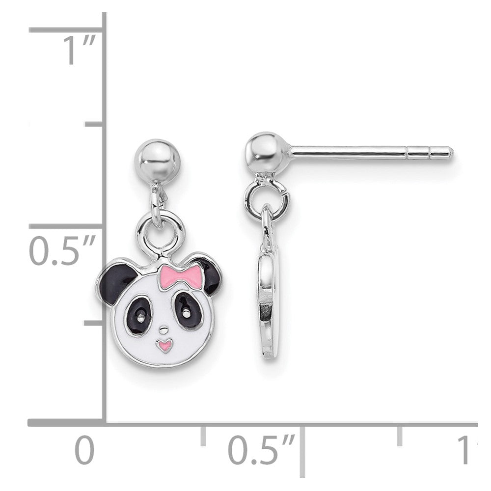 QE17749 Sterling Silver Rhodium-plated Polished & Multi-color Enameled Panda Children's Post Dangle Earrings