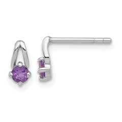 QE17753AM Sterling Silver Rhodium-plated .2AM Amethyst Post Earrings
