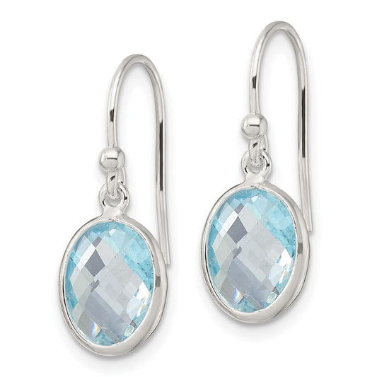 QE17754BT Sterling Silver Polished Oval Blue Topaz Dangle Earrings