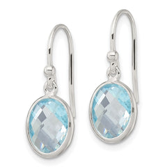 QE17754BT Sterling Silver Polished Oval Blue Topaz Dangle Earrings
