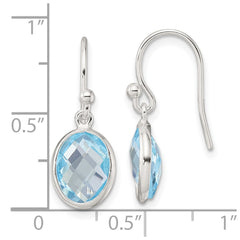 QE17754BT Sterling Silver Polished Oval Blue Topaz Dangle Earrings
