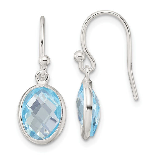QE17754BT Sterling Silver Polished Oval Blue Topaz Dangle Earrings
