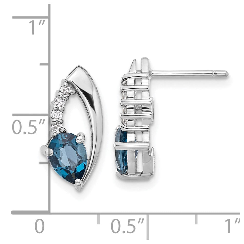 QE17755BT SS Rhodium-plated London Blue Topaz and White CZ Post Earrings