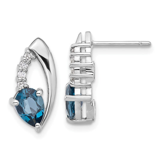 QE17755BT SS Rhodium-plated London Blue Topaz and White CZ Post Earrings
