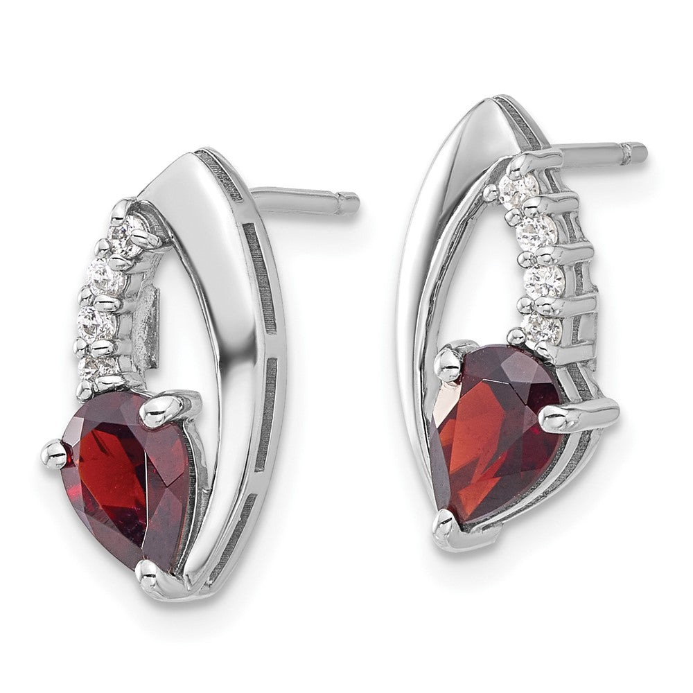 QE17755GA Sterling Silver Rhodium-plated Garnet and CZ Post Earrings