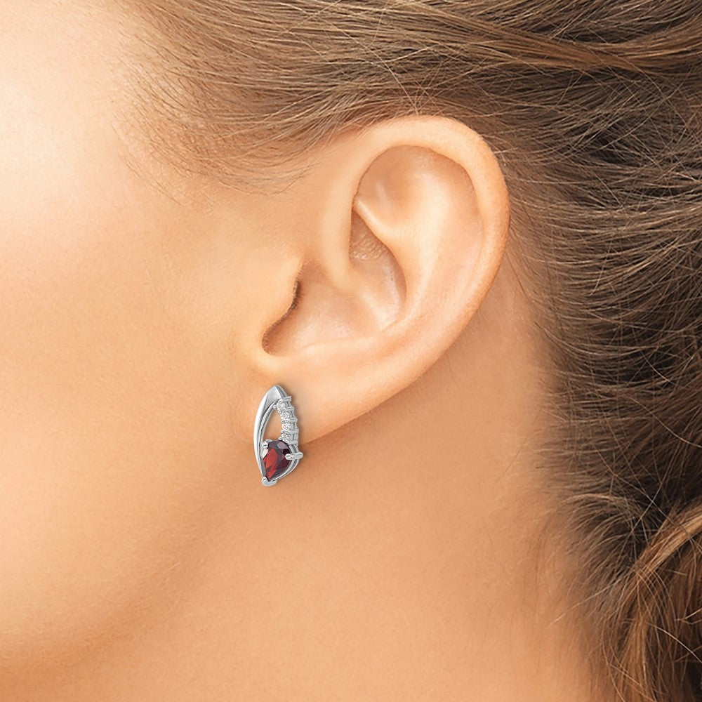 QE17755GA Sterling Silver Rhodium-plated Garnet and CZ Post Earrings