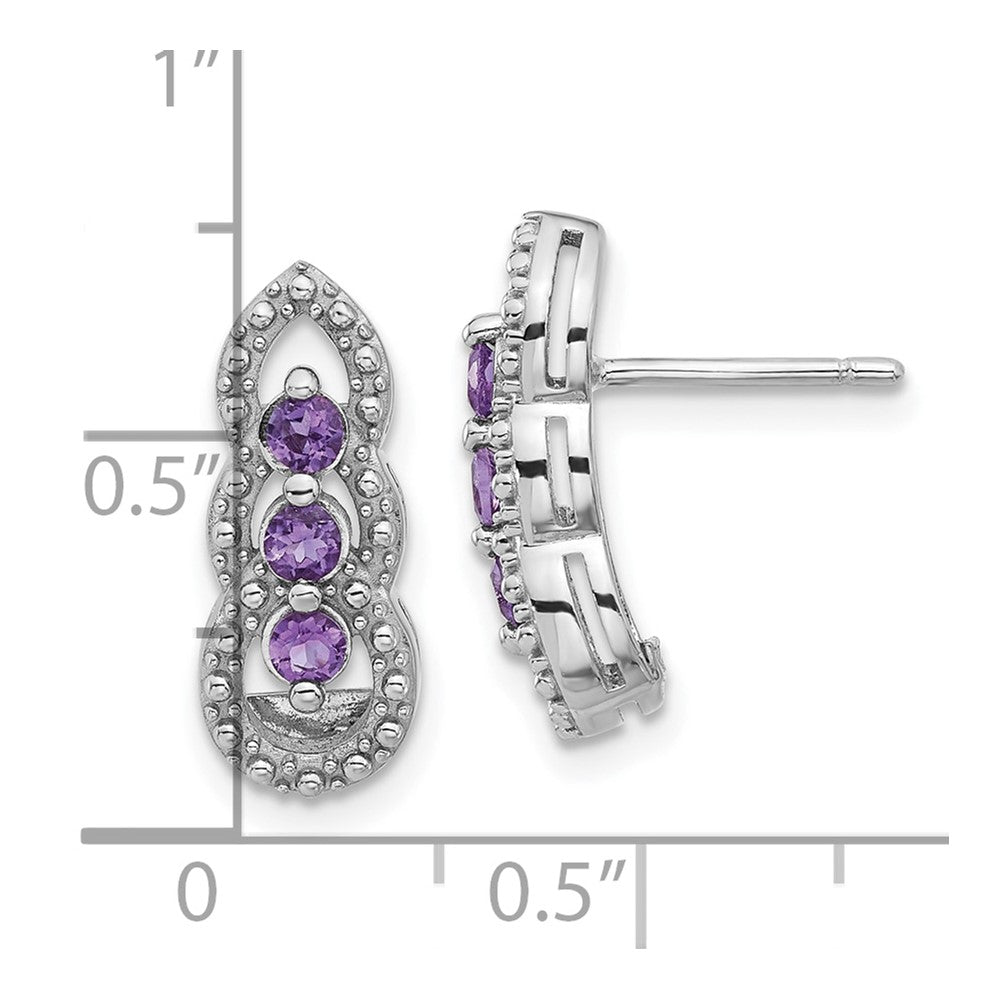 QE17759AM Sterling Silver Rhodium-plated Amethyst Post Earrings