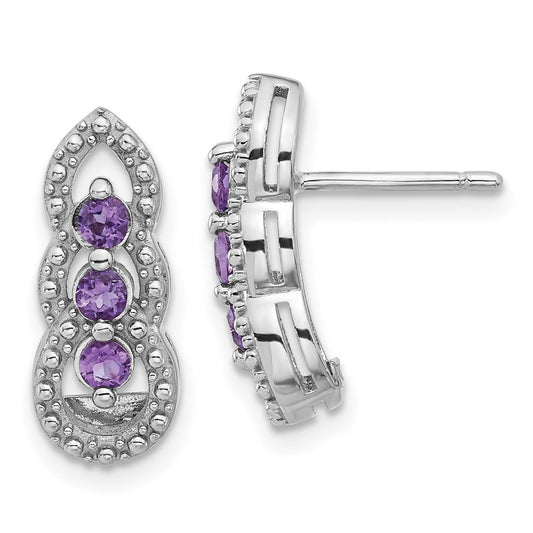 QE17759AM Sterling Silver Rhodium-plated Amethyst Post Earrings