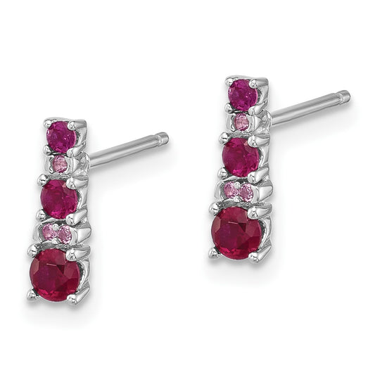 QE17762R Sterling Silver Rh-plate .54 Lab Cr.Ruby .03Cr.White Sapphire Post Earrings
