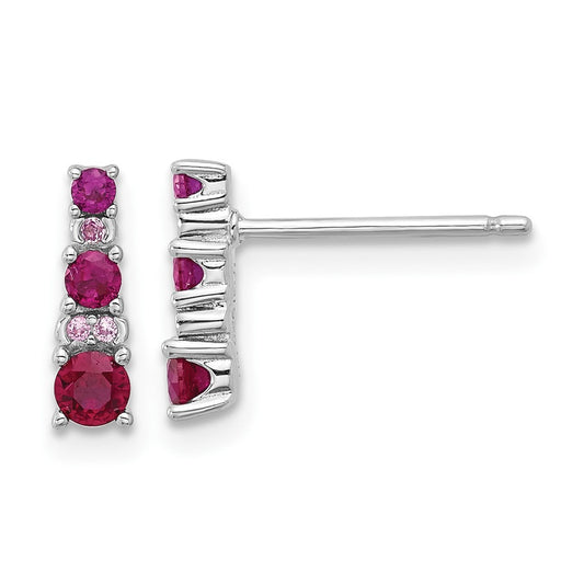 QE17762R Sterling Silver Rh-plate .54 Lab Cr.Ruby .03Cr.White Sapphire Post Earrings
