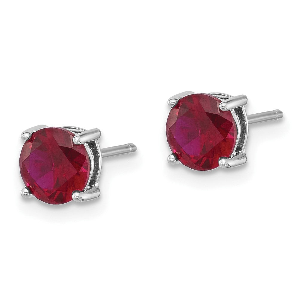 QE17763R Sterling Silver Rhodium-plated 6mm Lab Created Ruby Stud Earrings