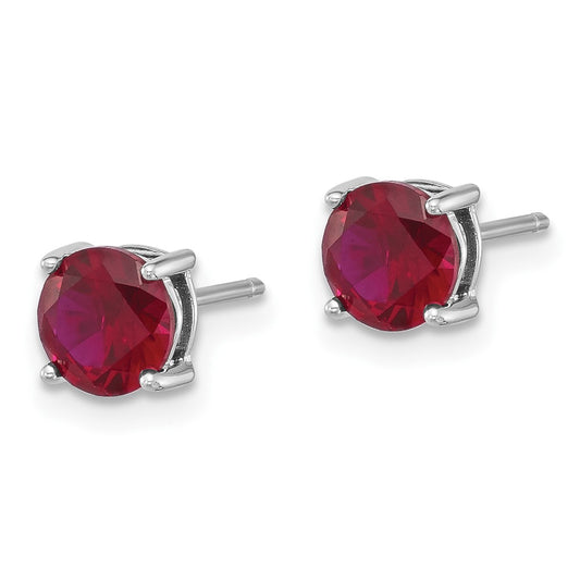 QE17763R Sterling Silver Rhodium-plated 6mm Lab Created Ruby Stud Earrings