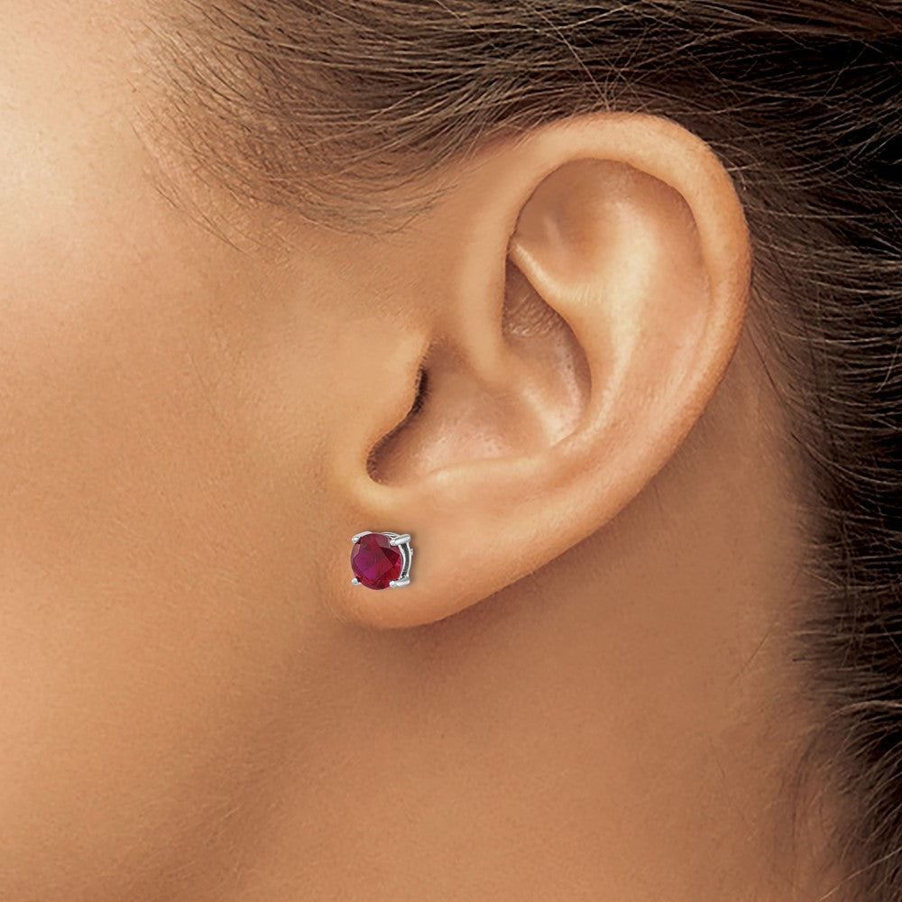 QE17763R Sterling Silver Rhodium-plated 6mm Lab Created Ruby Stud Earrings
